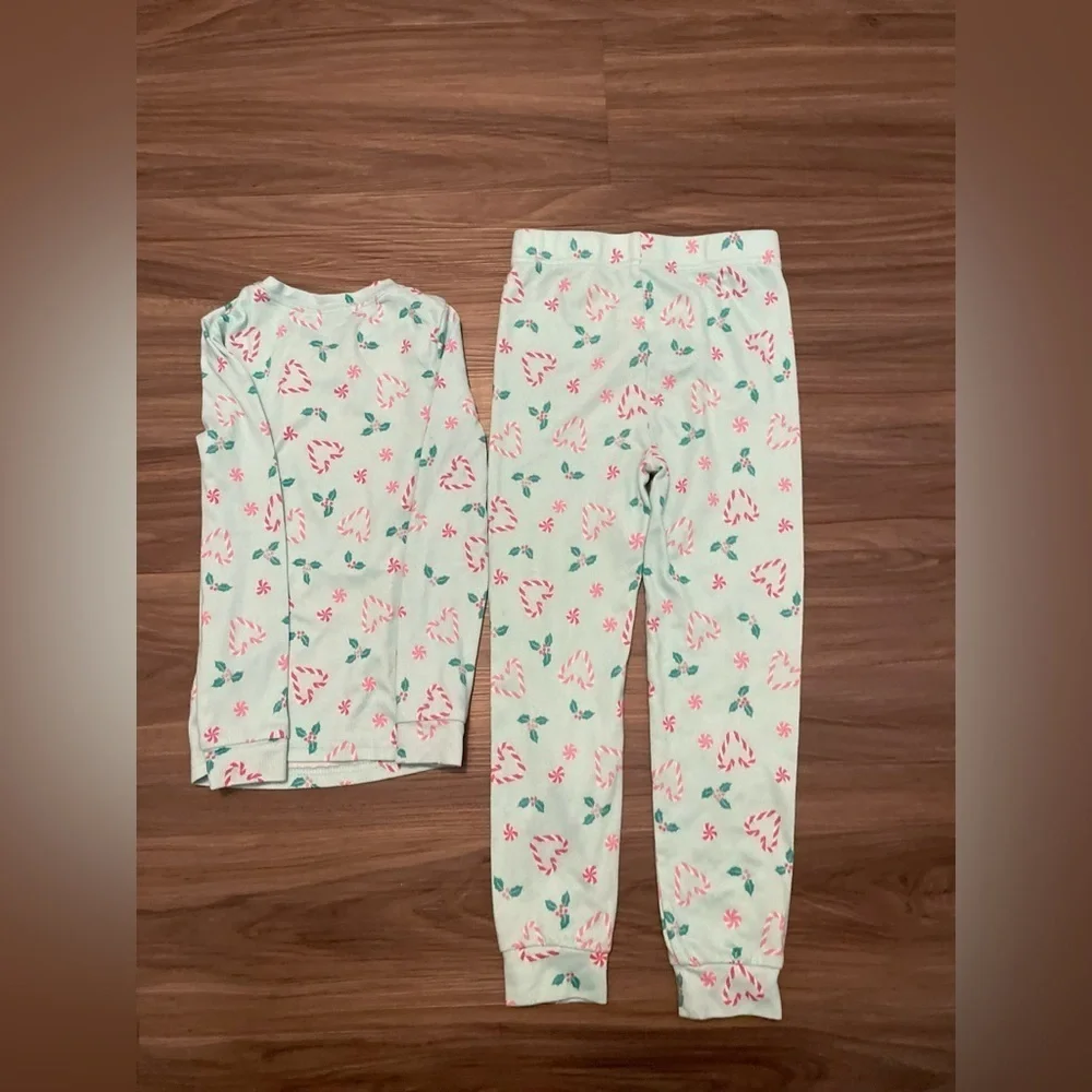 Cuddl Duds Kids Pajama Set with Heart Candy Cane Print - White and Pink size 6